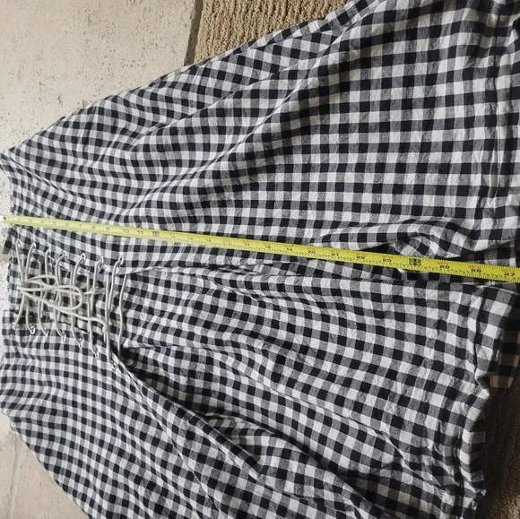 Eva Franco Lace-Up Black and White Gingham Midi Flare Skirt Medium - Picture 9 of 16